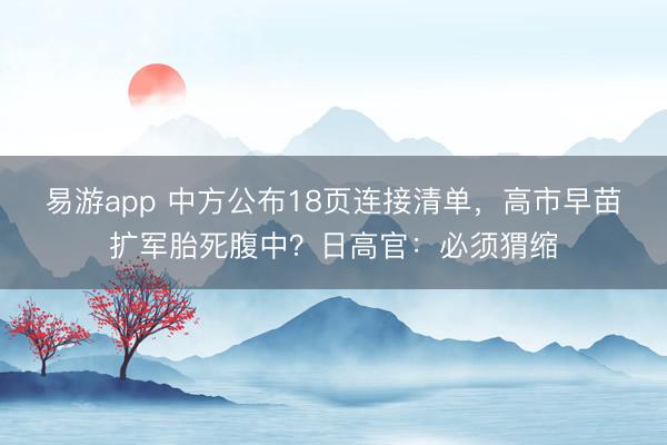 易游app 中方公布18页连接清单，高市早苗扩军胎死腹中？日高官：必须猬缩